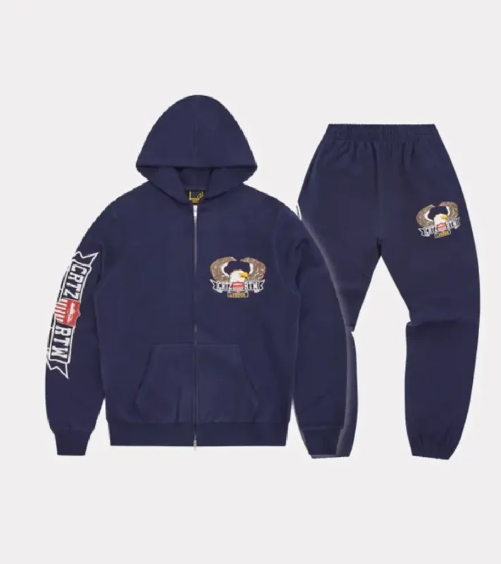 Corteiz Dipset Zip-Up Navy Tracksuit